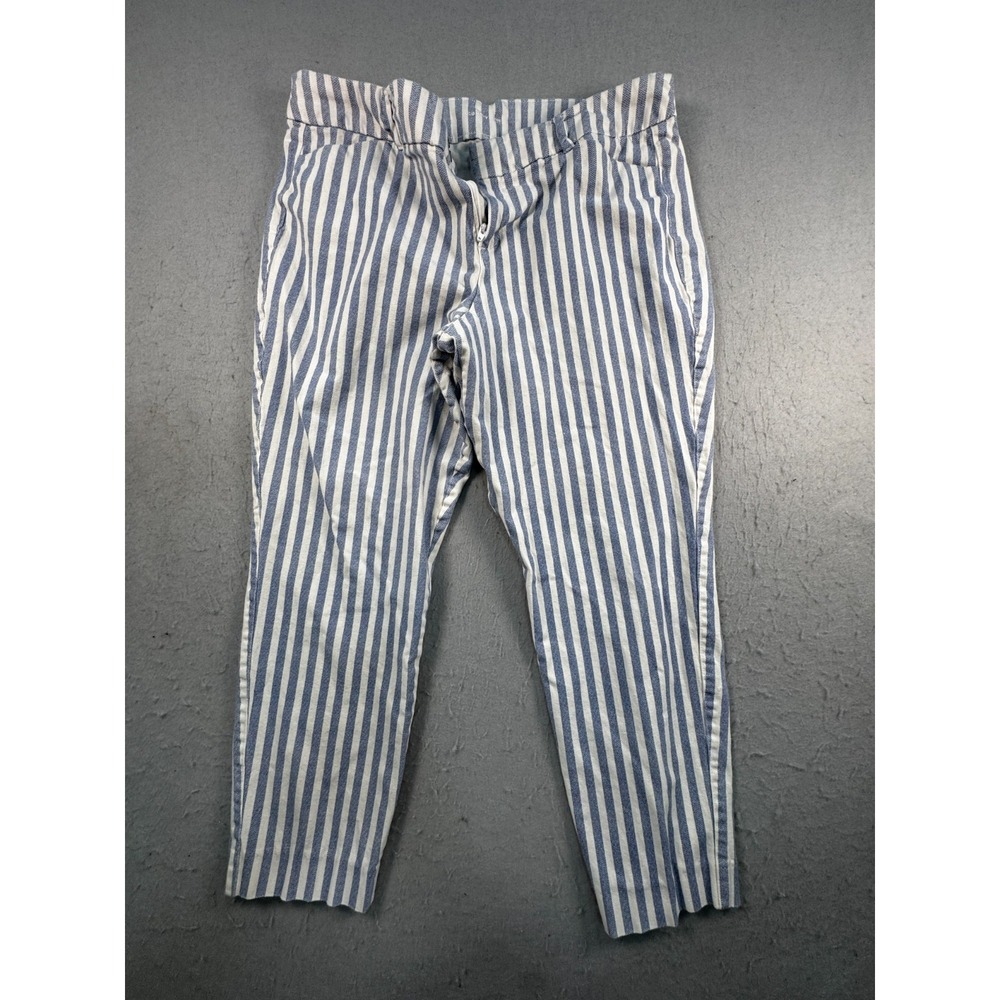 Old Navy Pixie Ankle Pants Womens 14 White Blue Striped Stretch Straight Leg